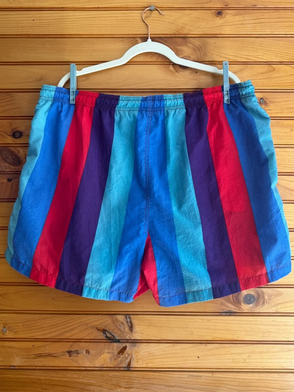 Vintage Pacific Scene Swim Trunks XL 80s 90s Rainbow Stripe Retro Surf Shorts